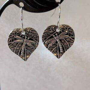 DRAGONFLY HEART DROP EARRINGS.